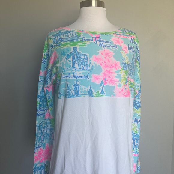Lilly Pulitzer Finn Top Lilly Loves DC The National Mall Floral Casual Tee Small - Picture 3 of 8